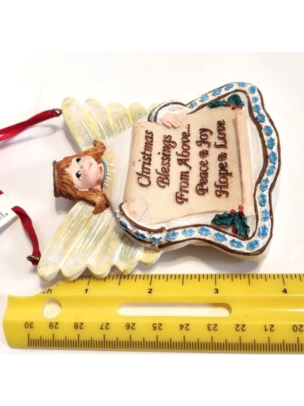 Christmas Angel Ornament With Blessings Scroll & Red Ribbon 4.5